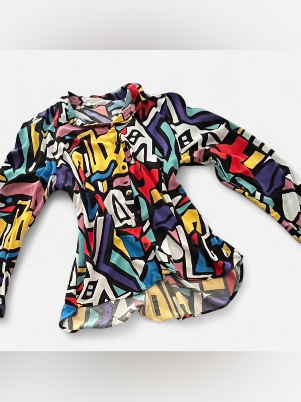 Big Dart Women’s Multicolor Graphic Button-Up Shirt, Sz 16-EU 48